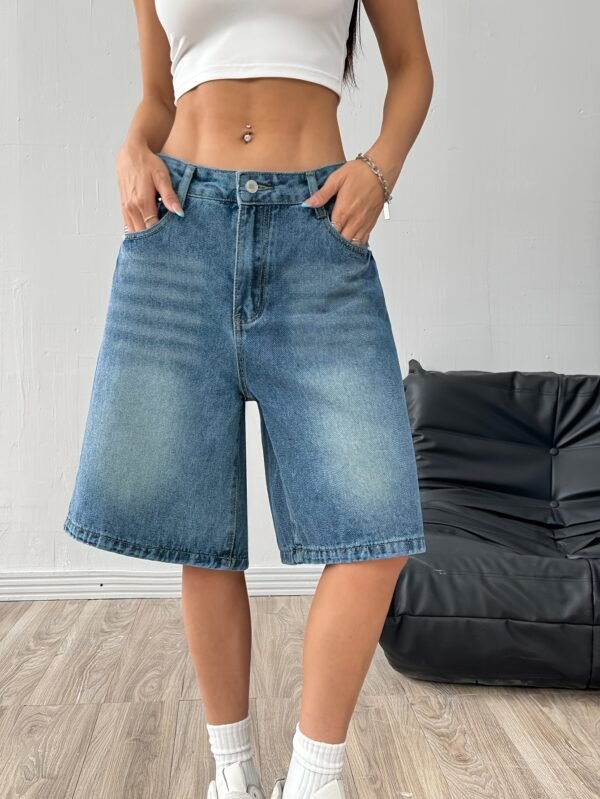 Vintage Wash Wide-Leg Denim Shorts
