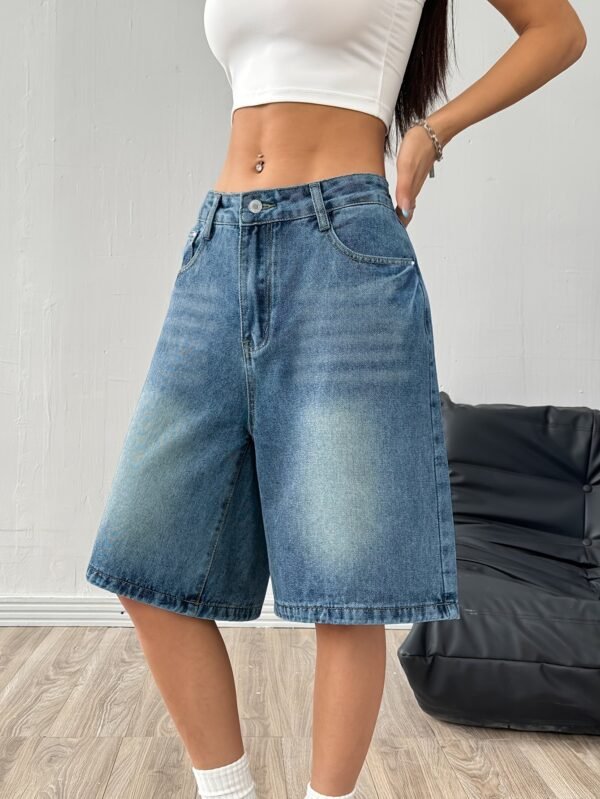 Vintage Wash Wide-Leg Denim Shorts