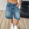 Vintage Wash Wide-Leg Denim Shorts
