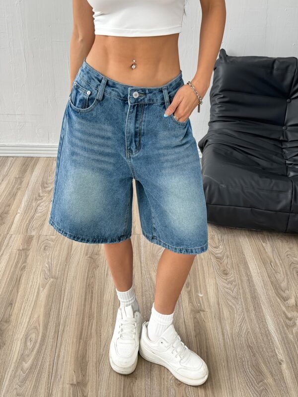 Vintage Wash Wide-Leg Denim Shorts