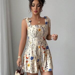Printed Bow-Waist Holiday Jumpsuit