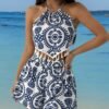 Blue & White Halter 2-Piece Set
