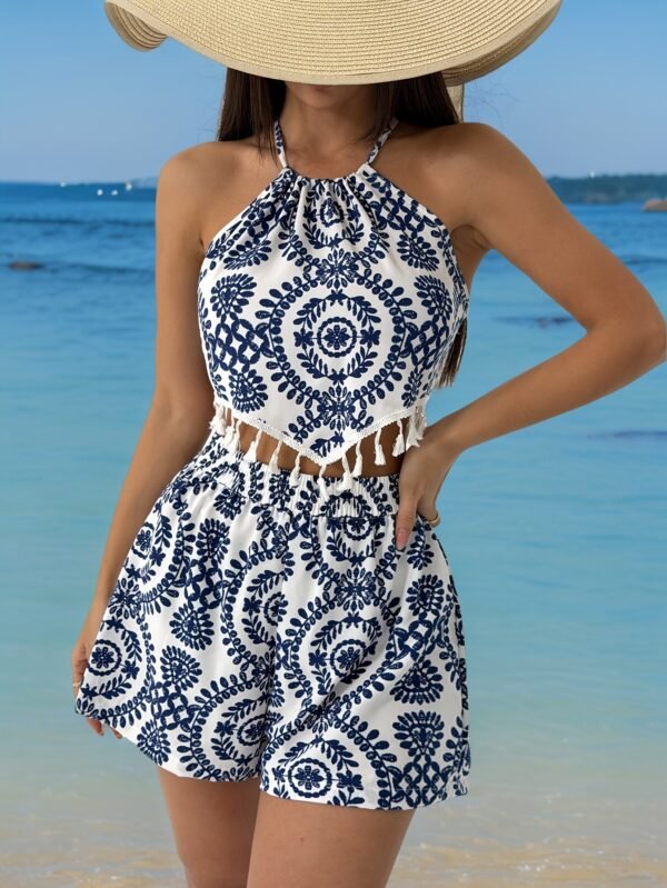 Blue & White Halter 2-Piece Set