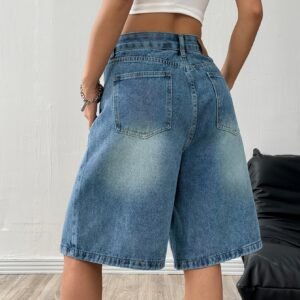 Vintage Wash Wide-Leg Denim Shorts